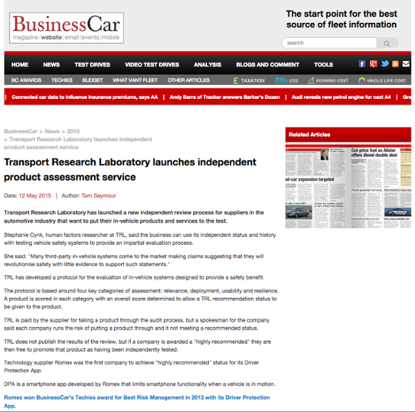 Business Car - Transport Research Laboratory launches independent product assessment service